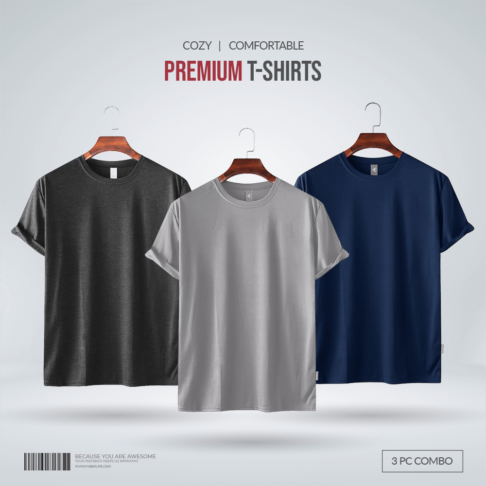 Fabrilife Men's Premium 100% Cotton Blank T-Shirt -Anthra Mellange, Silver, Royal Blue